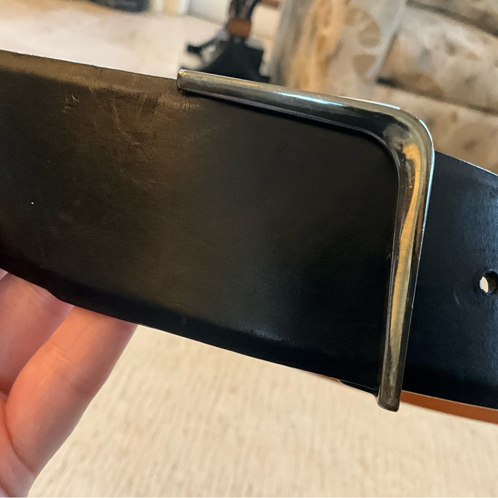 Ralph Lauren Collection Sterling Silver Buckle with Black Leather Belt